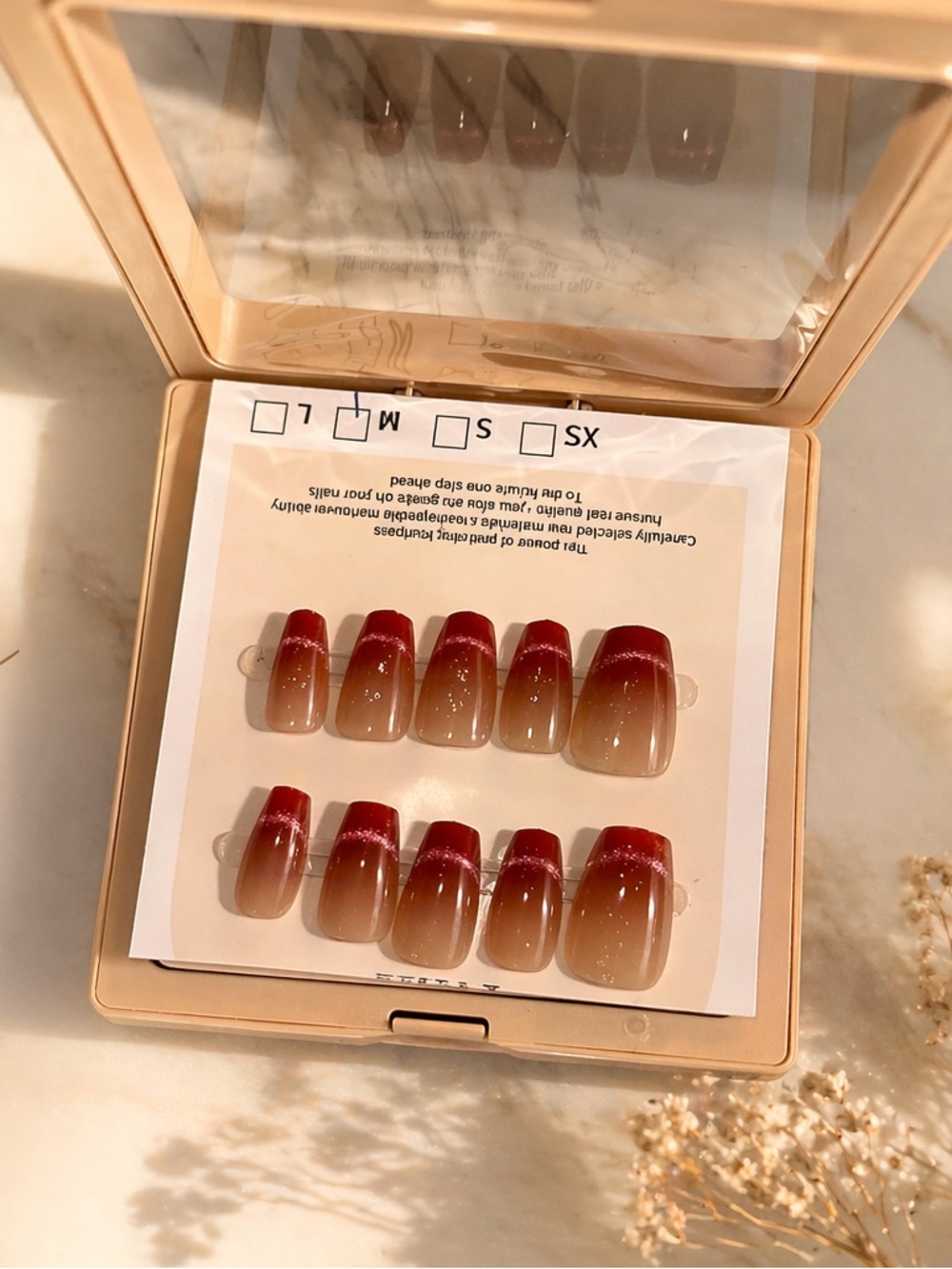 Ombre Red to Nude Press-On Toe Nail Set - Size Medium - 10pcs - Picture 1 of 3